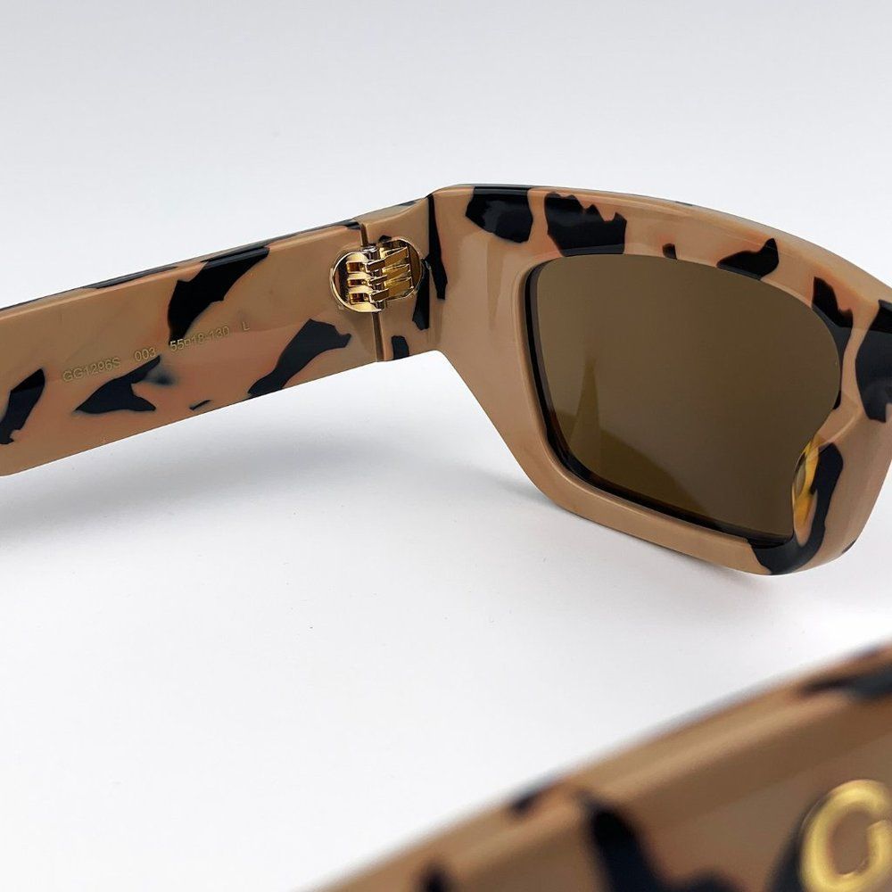 Gucci GG1296S 003 Sunglasses Black Big Spotted Havana Brown Rectangle Unisex - Picture 9 of 10
